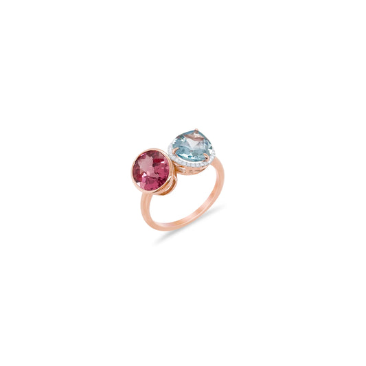 PINK AND BLUE TOPAZ TWO STONE RING