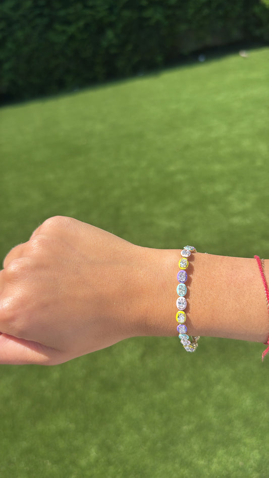 PASTEL ENAMEL LAB DIAMOND PEAR TENNIS BRACELET