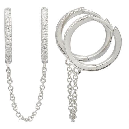 DIAMOND DOUBLE PIERCING CHAIN HUGGIES