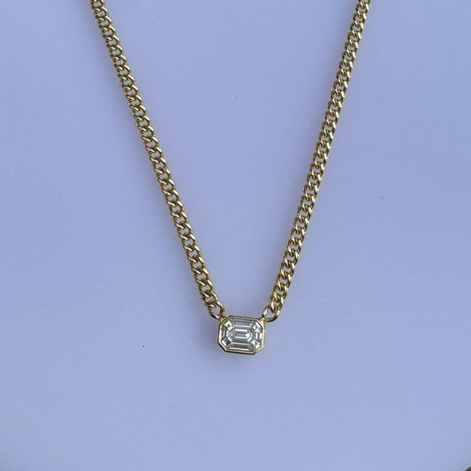 EMERALD DIAMOND CUBAN NECKLACE