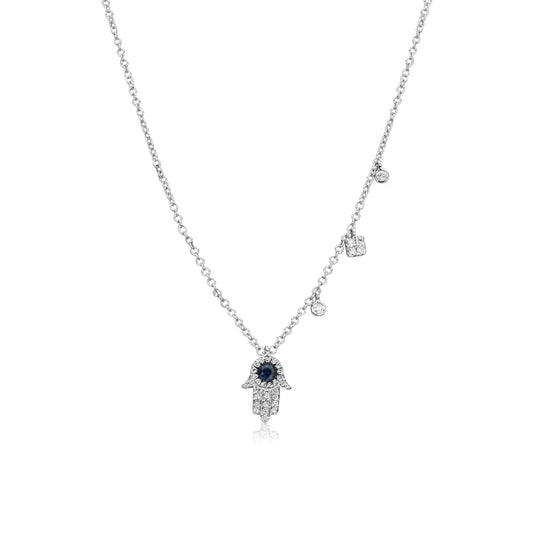 HAMSA HEART DIAMOND CHARM NECKLACE