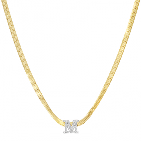 DIAMOND INITIAL HERRINGBONE NECKLACE