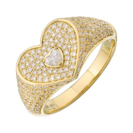 ALL DIAMOND HEART SIGNET RING
