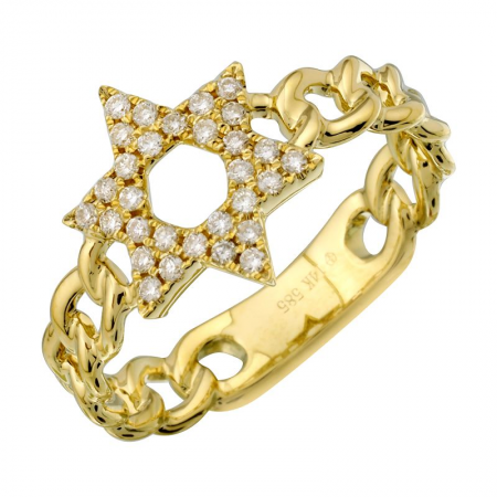 LARGE DIAMOND LINK JEWISH STAR RING