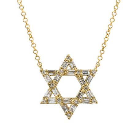 MEDIUM DIAMOND BAGUETTE JEWISH STAR NECKLACE