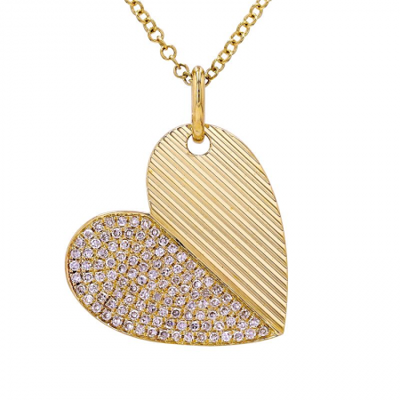 HALF FLUTED HALF DIAMOND HEART NECKLACE