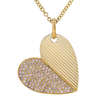 HALF FLUTED HALF DIAMOND HEART NECKLACE