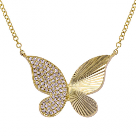 HALF FLUTED HALF DIAMOND BUTTERFLY NECKLACE