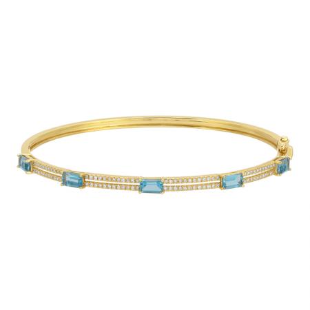 TWO ROW BLUE TOPAZ DIAMOND BANGLE