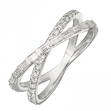 BAGUETTE AND PAVE CROSSOVER RING