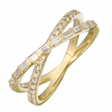 BAGUETTE AND PAVE CROSSOVER RING