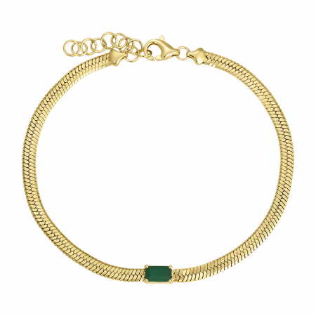 HERRINGBONE CHAIN GREEN AGATE BRACELET