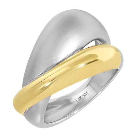 MATTE YELLOW AND WHITE GOLD CROSSOVER RING