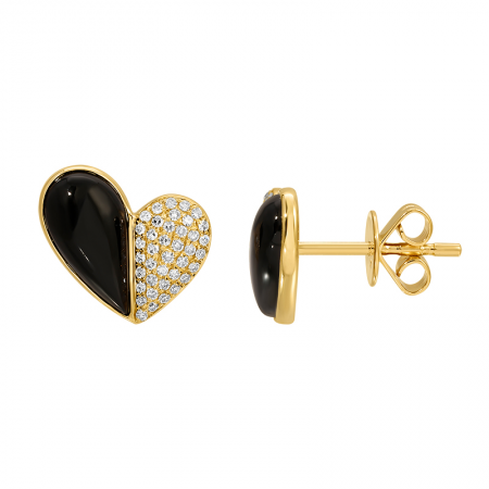DIAMOND ONYX HEART STUDS
