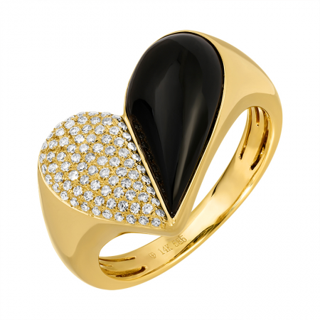 ONYX AND DIAMOND HEART RING