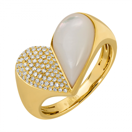 MOTHER OF PEARL AND DIAMOND HEART RING