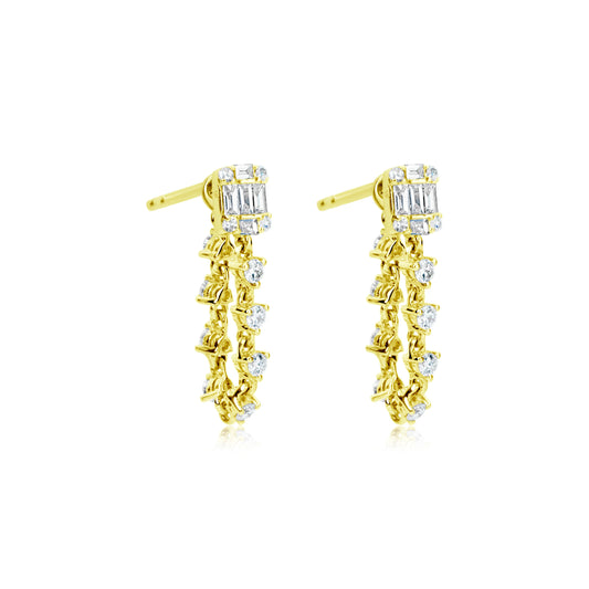 EMERALD DIAMOND HANGING CHAIN STUDS