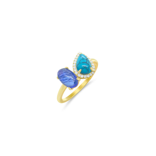 TURQUOISE AND TANZANITE TWO STONE RING