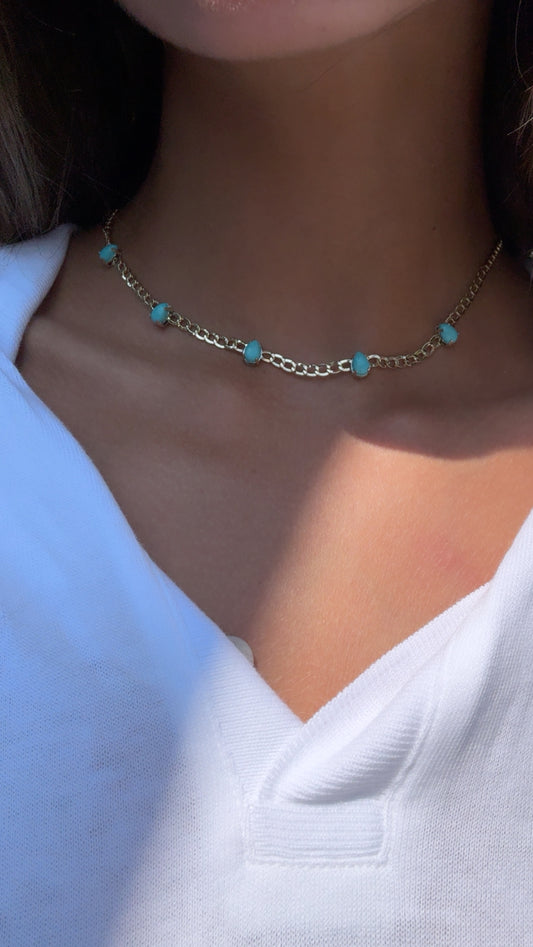 CUBAN LINK CHAIN WITH TURQUOISE PEARS