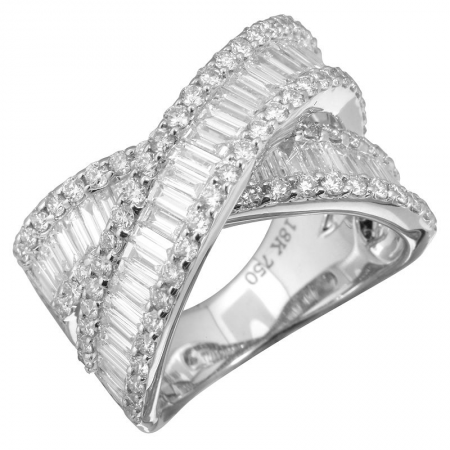 BAGUETTE AND DIAMOND CROSSOVER RING