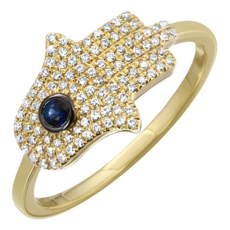 SIDEWAYS DIAMOND AND SAPPHIRE HAMSA RING
