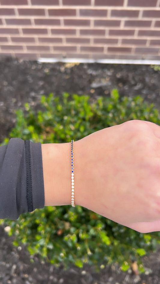 HALF BLUE SAPPHIRE HALF DIAMOND TENNIS BRACELET