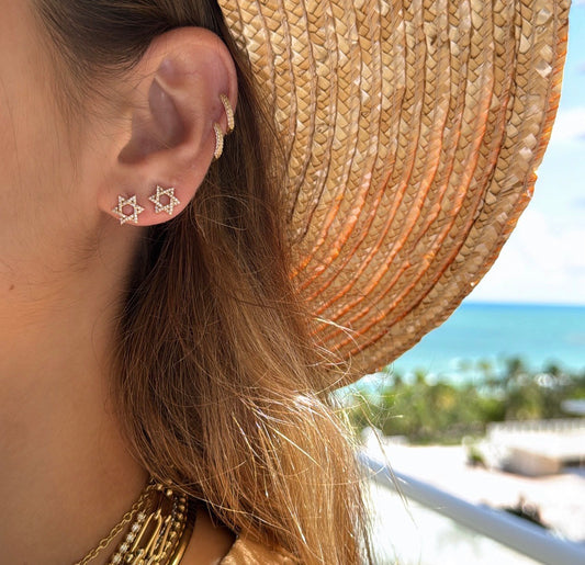 CLASSIC DIAMOND JEWISH STAR STUDS