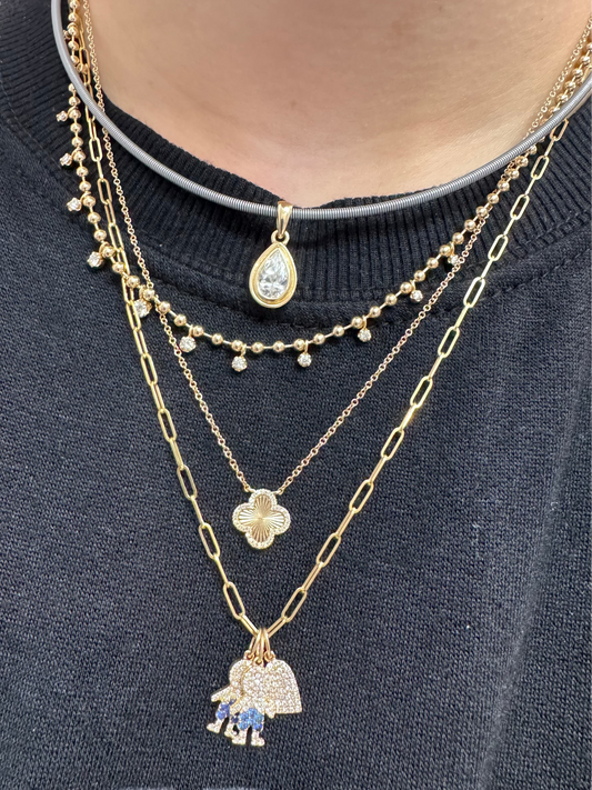 HANGING DIAMONDS ON BALL CHAIN NECKLACE