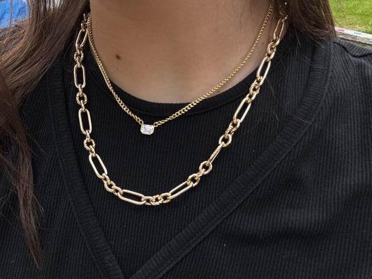 EMERALD DIAMOND CUBAN NECKLACE