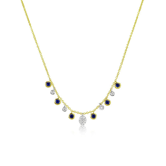 DIAMOND AND BLUE SAPPHIRE HANGING NECKLACE
