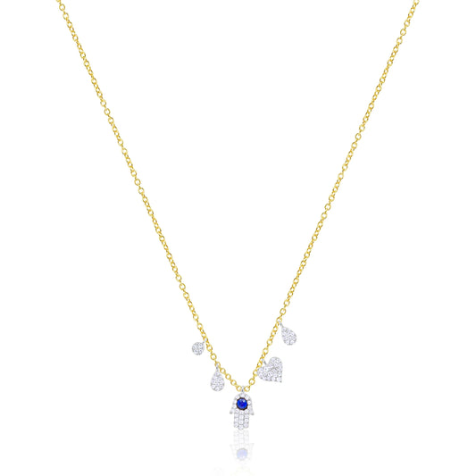 HAMSA HEART DIAMOND CHARM NECKLACE