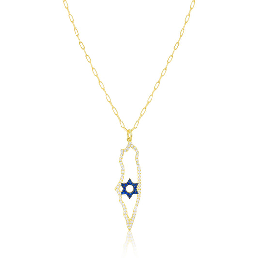 BLUE SAPPHIRE MAP OF ISRAEL NECKLACE
