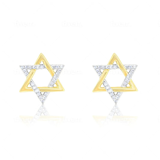 HALF GOLD HALF DIAMOND JEWISH STAR STUDS